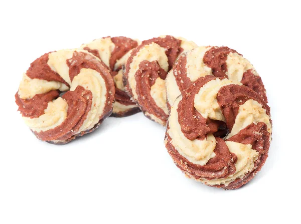 Grupp Färska Spiral Cookies Isolerade Vit Bakgrund — Stockfoto