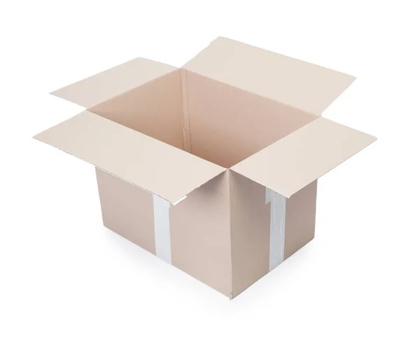 Otwarte Puste Pudełko Kartonowe Izolowane Białym Tle — Zdjęcie stockowe