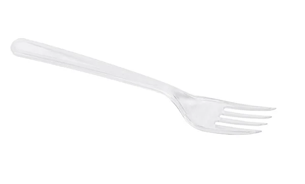 白色背景下隔离的透明塑料叉子 — 图库照片