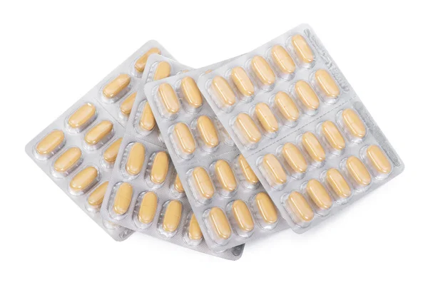 Yellow Pills Blister Pack Isolated White Background — Stock Photo, Image