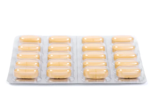 Yellow Pills Blister Pack Isolated White Background — Stock Photo, Image