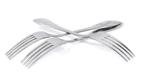 Three Stainless Steel Forks Isolated White Background — Stock Photo, Image