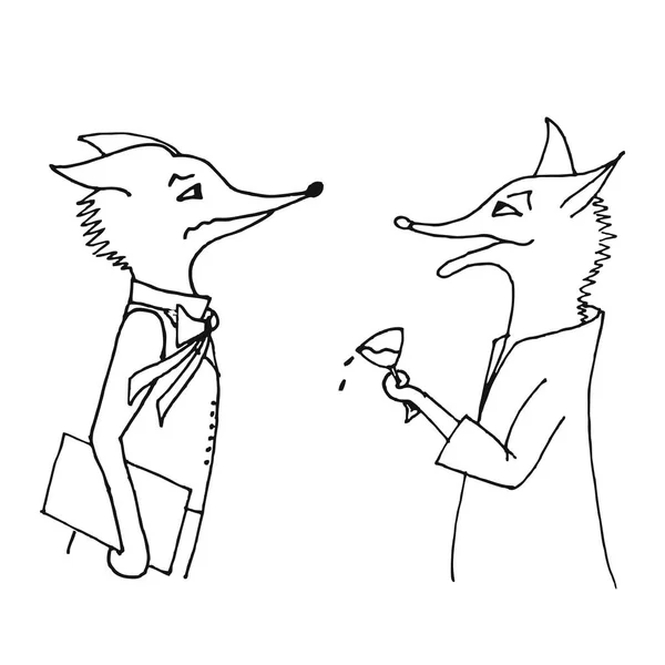 Fox servitör och fox gästrecensioner — Stock vektor