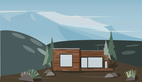 dağlarda bir ev çizimi