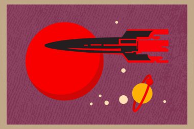 vector illustration, space retro postcard, vector clipart