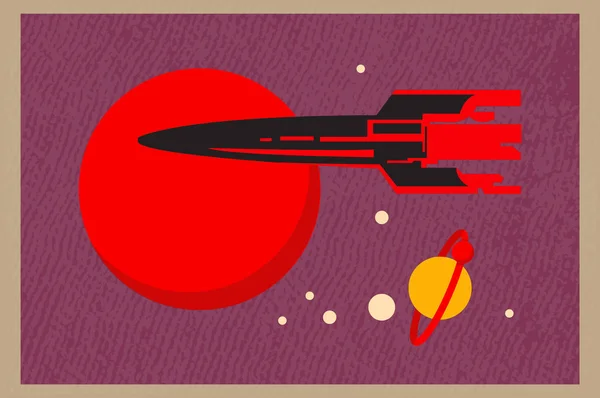 Vector illustration, space retro postcard, vector — Stock Vector