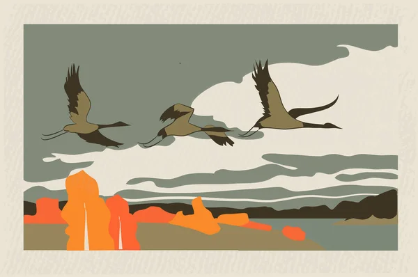 Ilustração vetorial de cartão postal retro com natureza, retro — Vetor de Stock