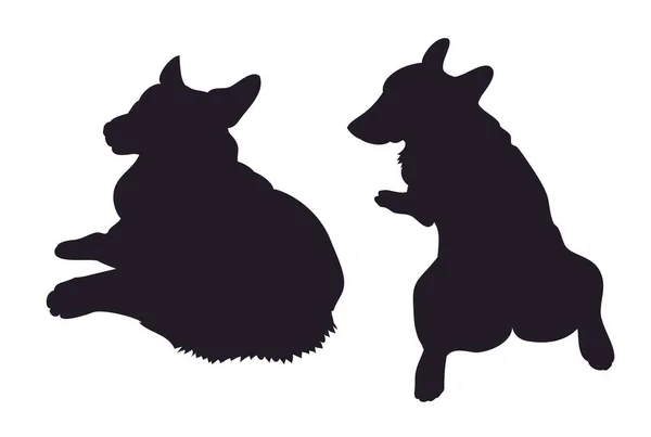 Ilustración vectorial de perros corgi dibujo silueta Vectores de stock libres de derechos