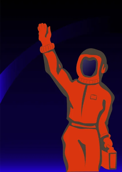 宇宙飛行士の女性のベクトル図レトロな絵葉書 — ストックベクタ