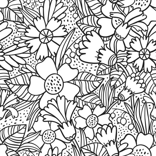 Doodle μαύρο μοτίβο λουλούδια — Διανυσματικό Αρχείο