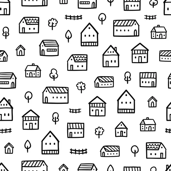 Stadt Häuser Doodle-Muster — Stockvektor