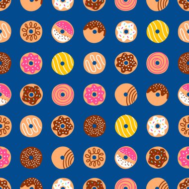 Doodle donuts desen mavi zemin üzerine