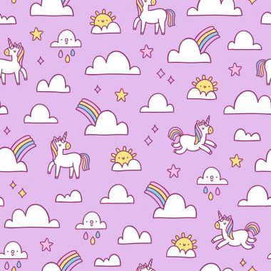 Tek boynuzlu atlar ve gökkuşağı desen