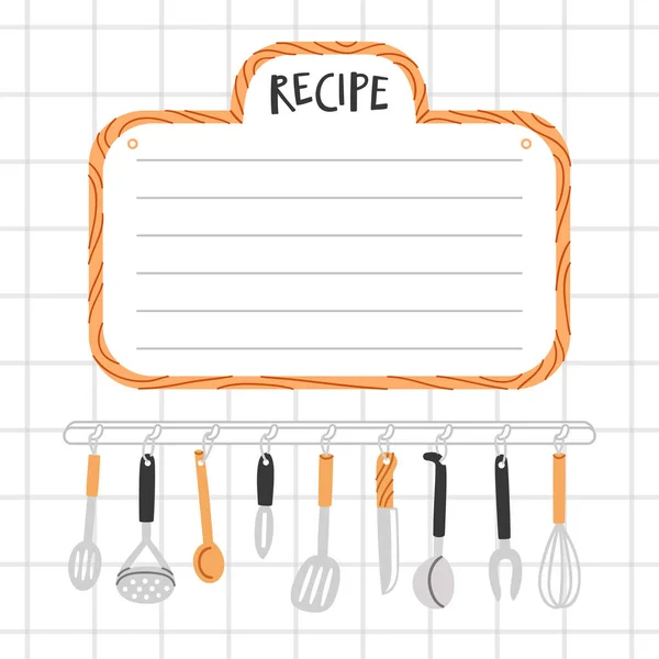 Plantilla de receta con utensilios de cocina — Archivo Imágenes Vectoriales