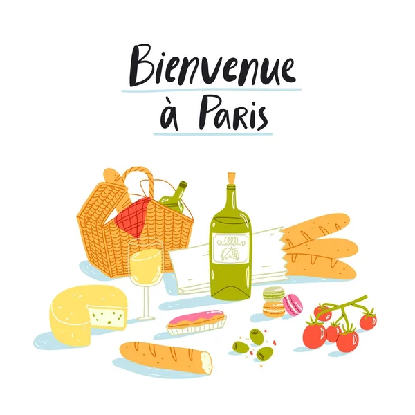 Benvenuti a Parigi illustrazione picnic — Vettoriale Stock