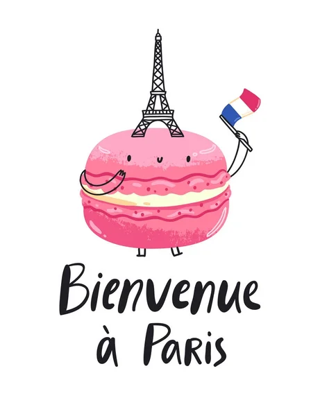 Welcome to Paris macaron character — Stock Vector