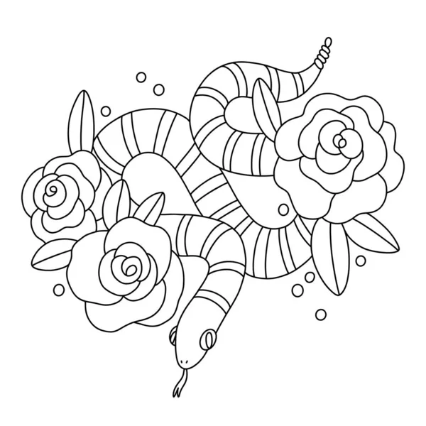 Serpente Con Rose Schema Vettoriale Illustrazione — Vettoriale Stock