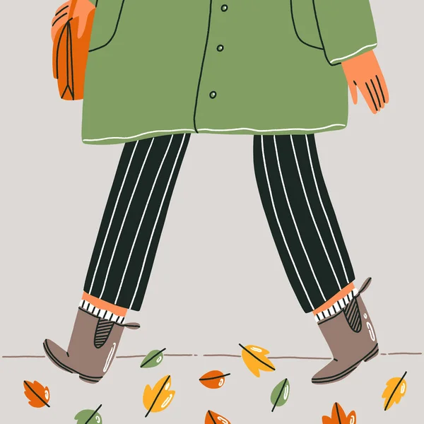 Herbst Outfit Aus Nächster Nähe Herbstspaziergang Vektorillustration — Stockvektor