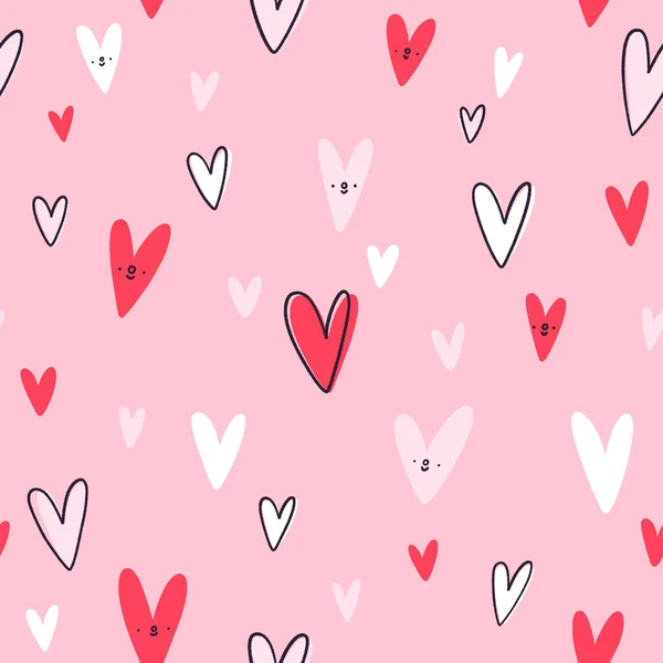 Lovely Hearts Pink Vector Seamless Pattern — Stock Vector