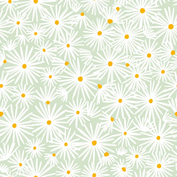 Beautiful White Daisies Mint Background Vector Seamless Pattern — Stock Vector