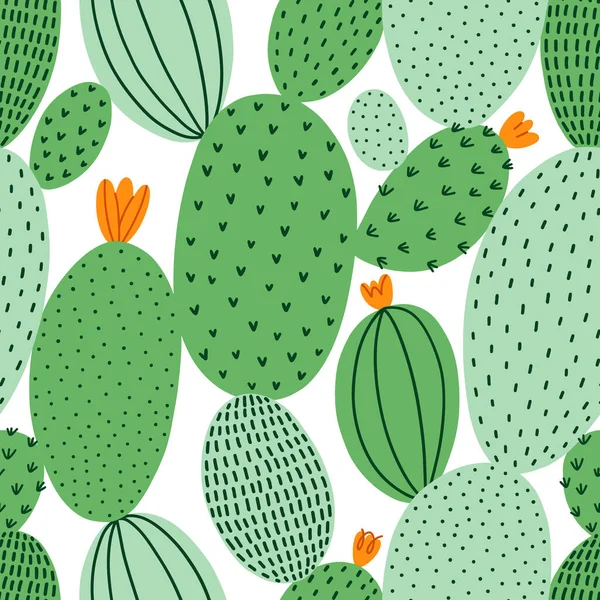 Modello Senza Cuciture Vettoriale Verde Del Cactus Doodle — Vettoriale Stock