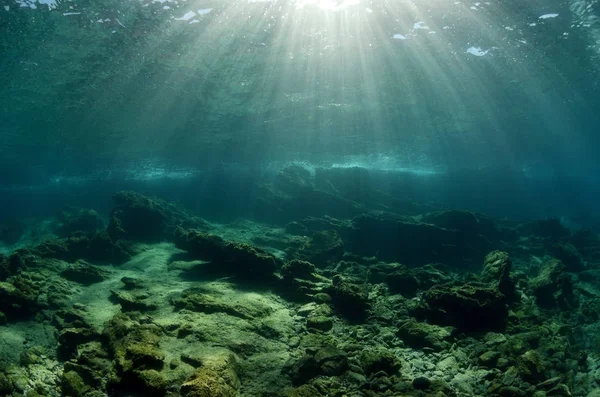 Onderwater Zonlicht Scène Met Blauwe Achtergrond — Stockfoto