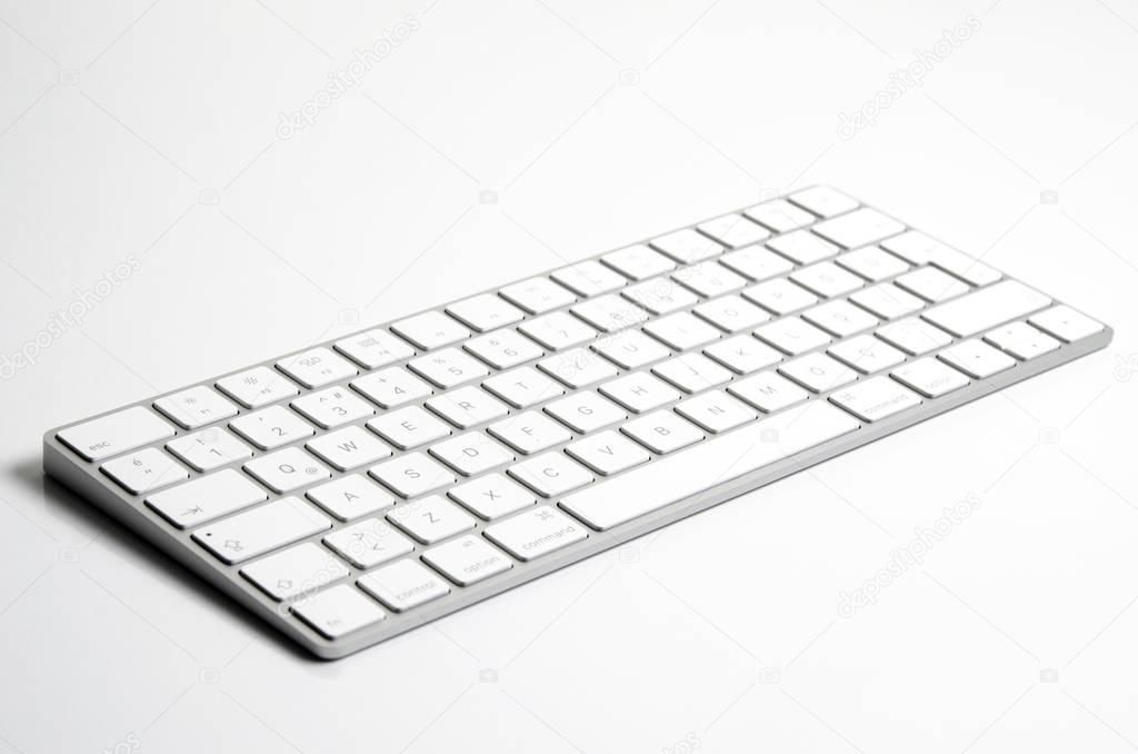 Keyboard close up on white 
