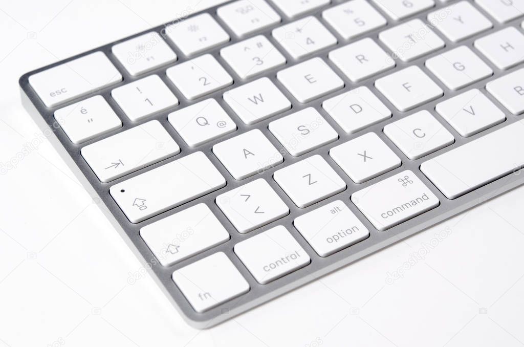 Keyboard close up on white background