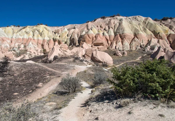 Trails near beautiful rocks in Cappadocia — Stock Photo, Image