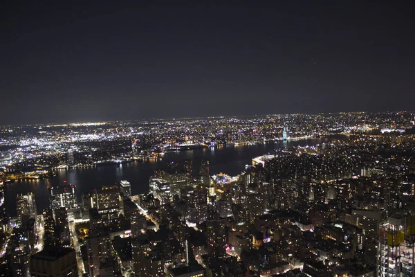 New York Natt Ljus Skyskrapor Palats Empire Stat Byggnad Brooklyn — Stockfoto