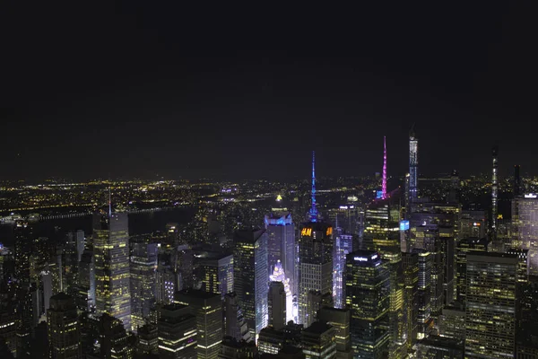 New York Natt Ljus Skyskrapor Palats Empire Stat Byggnad Brooklyn — Stockfoto