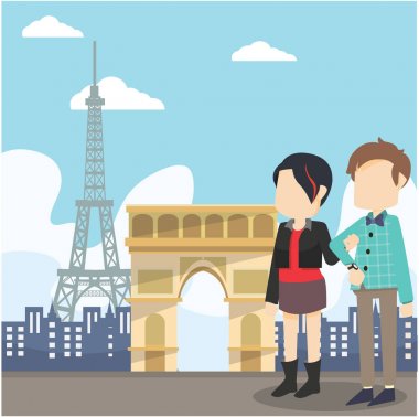 iki sonra paris vektör çizim düz tasarım stil