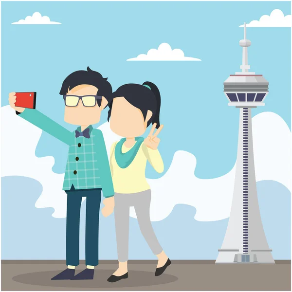 Couple Selfie Tower — Stock Vector