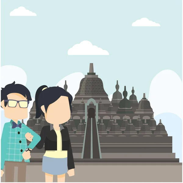 Tour Couple Borobudur — Image vectorielle