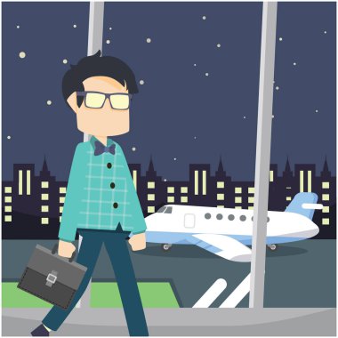 Havaalanı üzerinde yürüyen adam seyahat