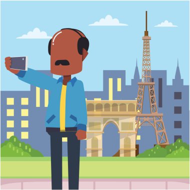 adam seyahat paris vektör çizim düz tasarım stil