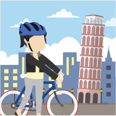 Kız tur İtalya vektör çizim düz tasarım stil