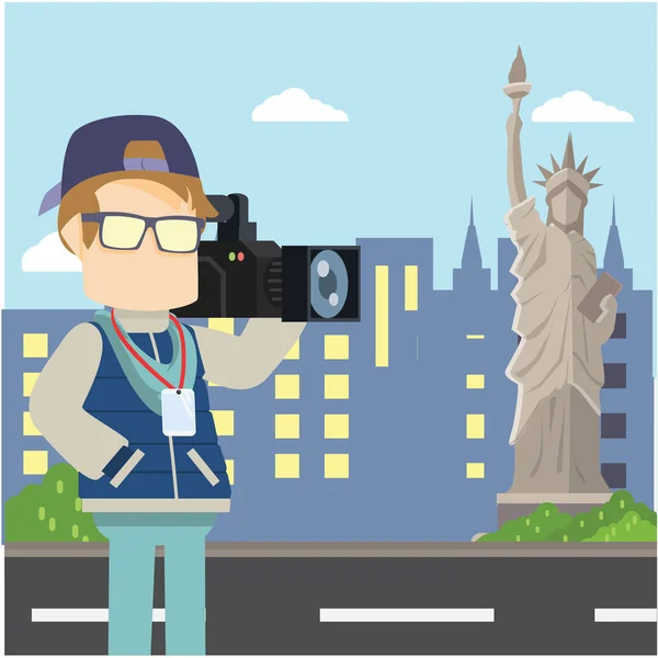 Cameraman Tour Statue Liberty — Vettoriale Stock