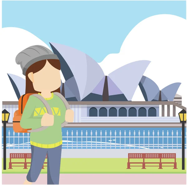 Mädchen Reisen Australien Vektor Illustration Flache Design Stil — Stockvektor