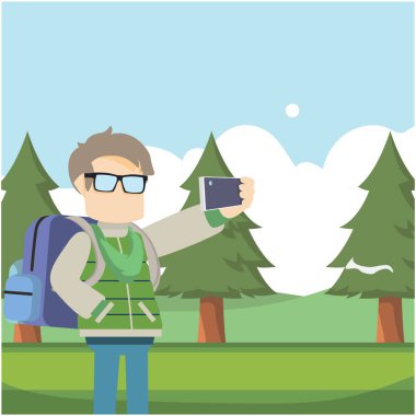 Gezgin alarak selfie ormandaki 