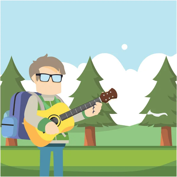 Gry Gitarze Dla Podróżujących Lesie — Wektor stockowy
