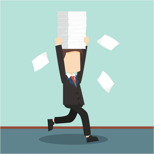 Business Man Run Holding Lot Documents — стоковый вектор