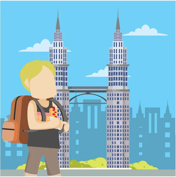 Tourist Eating Infront Petronas Tower Royalty Free Stock Illustrations