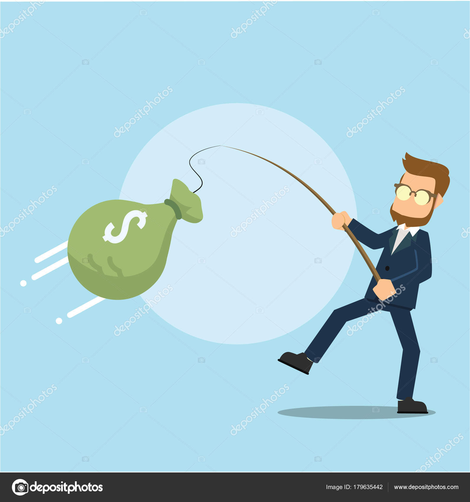 Business Man Fishing Money Bag Stock Vector by ©simpledesign79