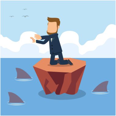 businessman need help surrounded by sharks  clipart
