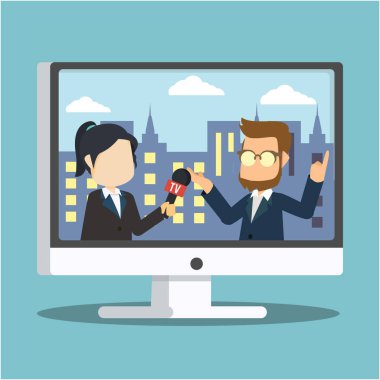 işadamı ile muhabir vektör çizim düz tasarım stil