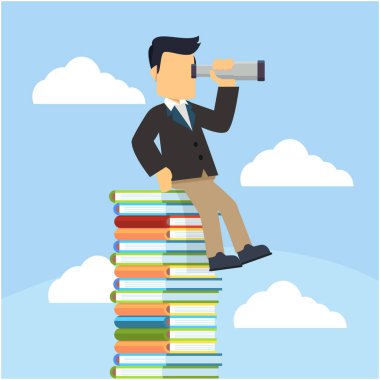 işadamı kitap yığını üzerinde
