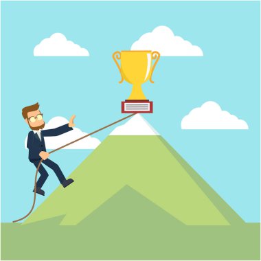 Kupa vektör çizim düz tasarım stil ulaşan işadamı