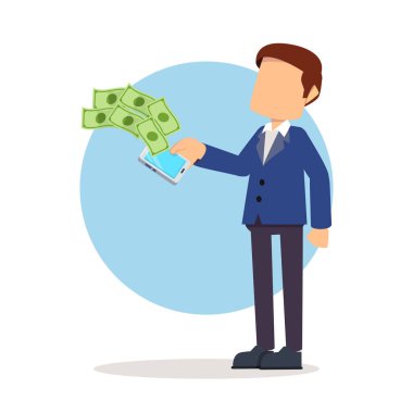 işadamı mobil bankacılık vektör çizim düz tasarım stil