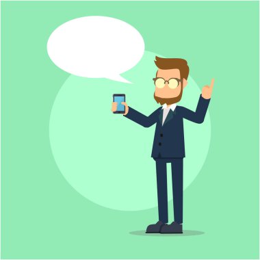 işadamı holding smartphone belirtme çizgisi ile 